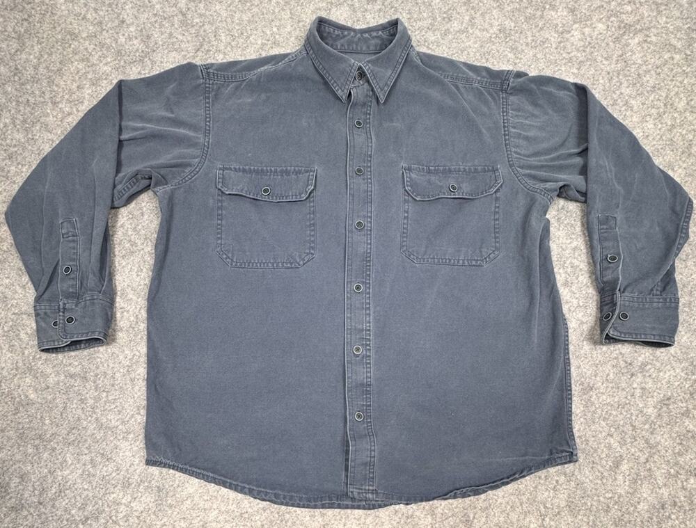 RedHead Button Down Shirt Mens L Navy Blue Cotton Canvas Long Sleeve Workwear